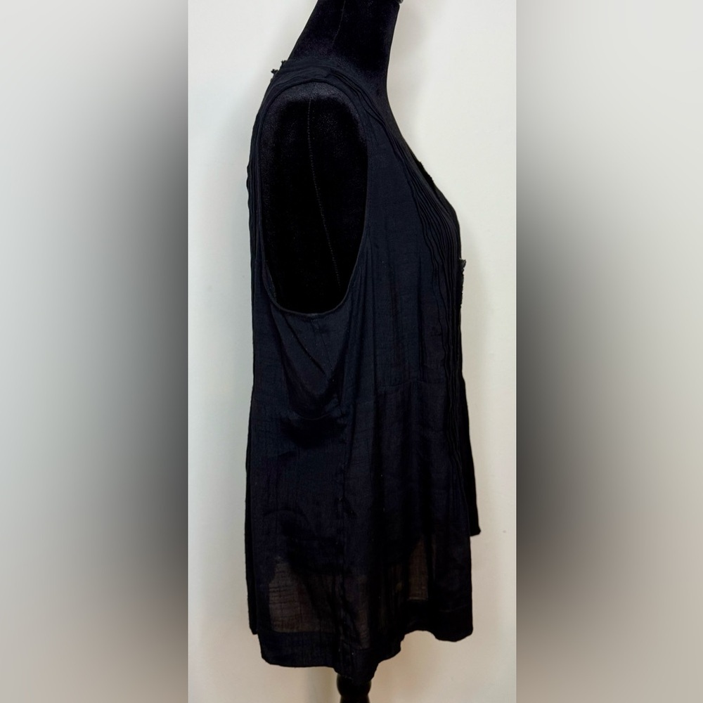 Anthropologie Maeve black sleeveless pin tuck lightweight button down shirt L - Picture 7 of 8
